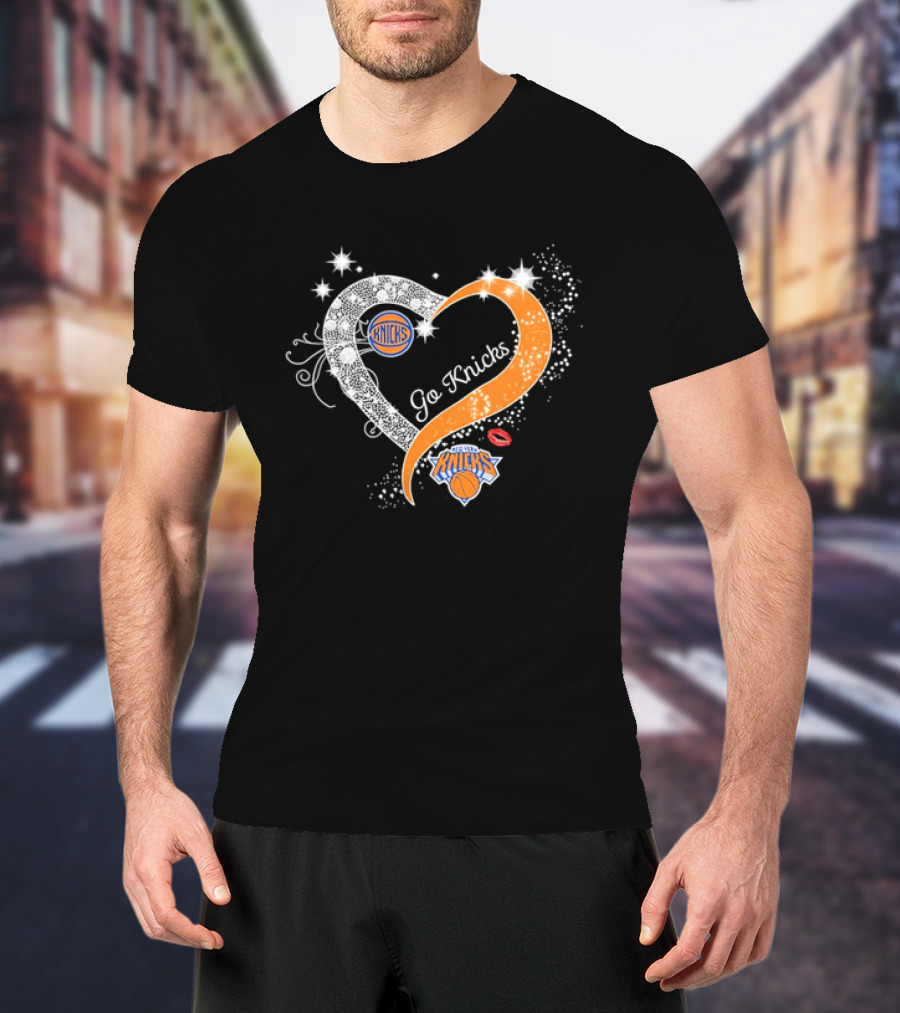 New York Knicks Heart Sparkle Go Knicks Basketball NBA Kiss T-Shirt