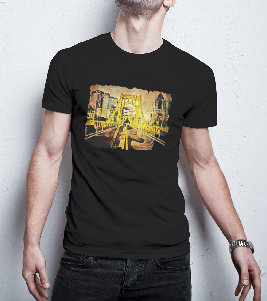 Pittsburgh Skyline 1992 Roberto Clemente Bridge Piano Player T-Shirt