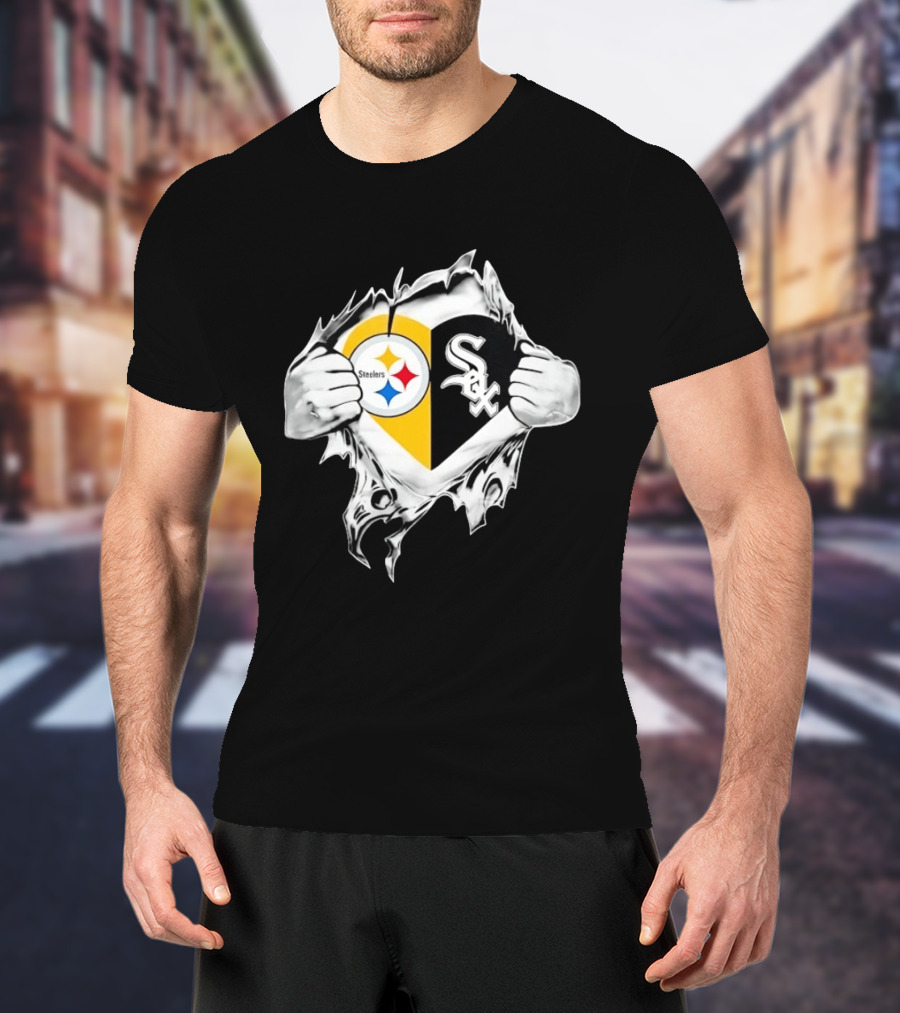 Pittsburgh Steelers Chicago White Sox Heart Superman Chest Rip T-Shirt