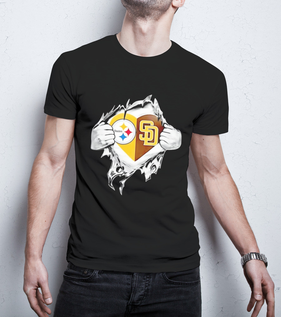 Pittsburgh Steelers San Diego Padres Heart Superman Chest Rip T-Shirt