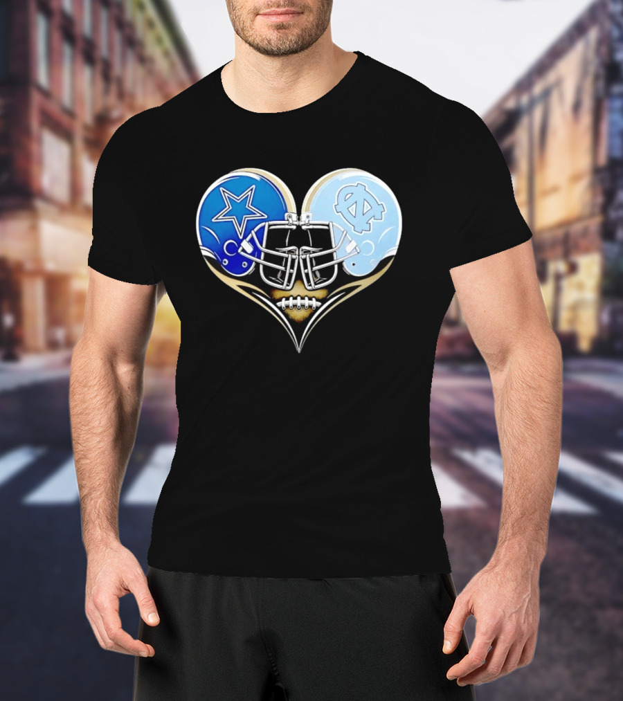 Dallas Cowboys North Carolina Tar Heels Heart Helmet Football T-Shirt