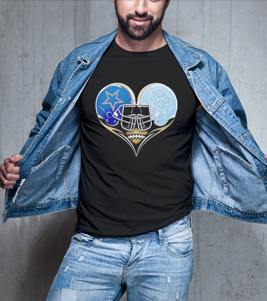 Dallas Cowboys North Carolina Tar Heels Heart Helmet Football T-Shirt