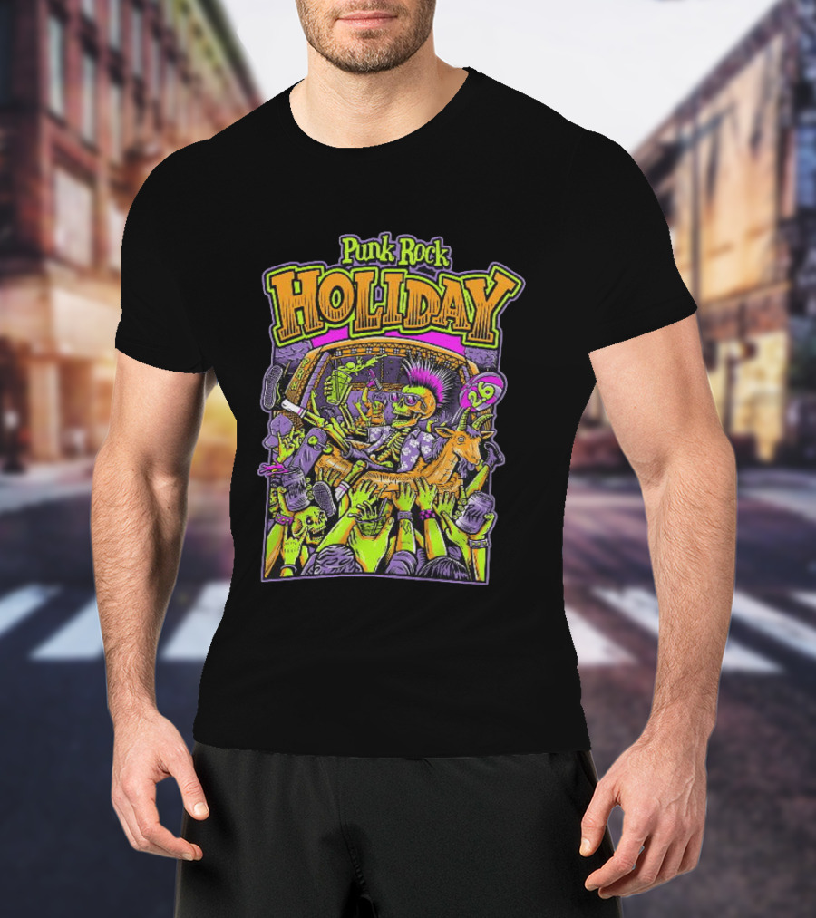 Punk Rock Holiday Skeleton Goat Crowd Surfing Music Festival 26 Summer T-Shirt