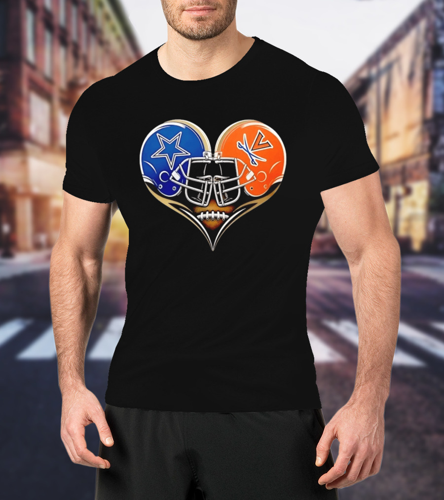 Dallas Cowboys Virginia Cavaliers Heart Helmet Football Fusion T-Shirt