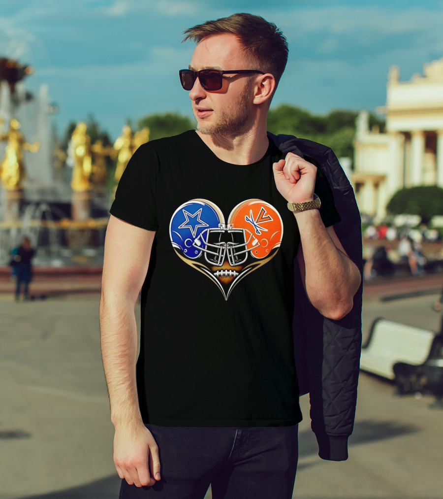 Dallas Cowboys Virginia Cavaliers Heart Helmet Football Fusion T-Shirt