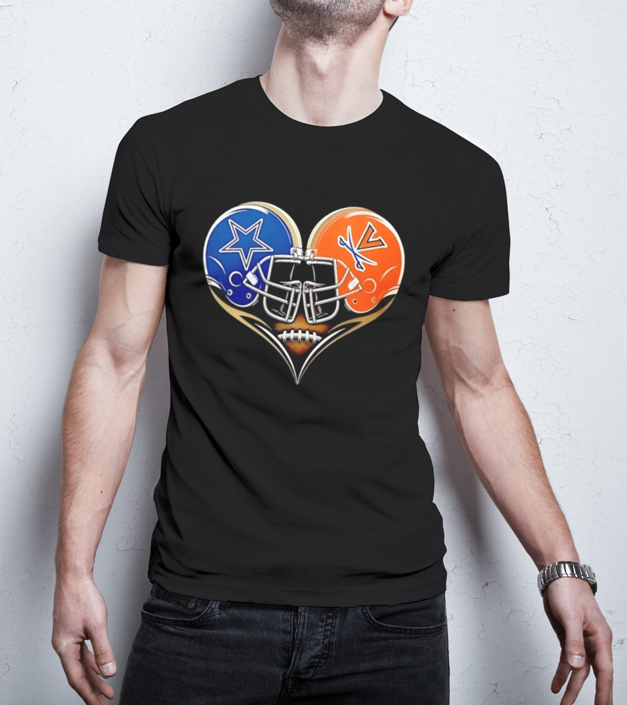 Dallas Cowboys Virginia Cavaliers Heart Helmet Football Fusion T-Shirt