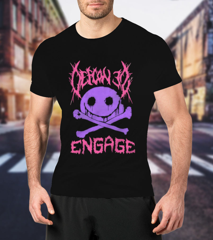 Defcon 30 Engage Purple Metal Skull Smiley T-Shirt