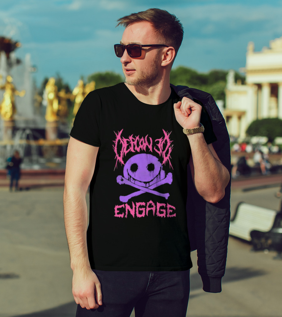Defcon 30 Engage Purple Metal Skull Smiley T-Shirt