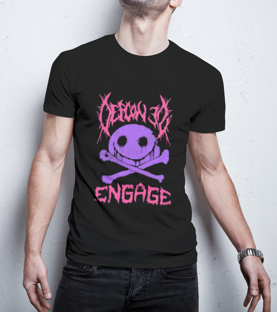 Defcon 30 Engage Purple Metal Skull Smiley T-Shirt