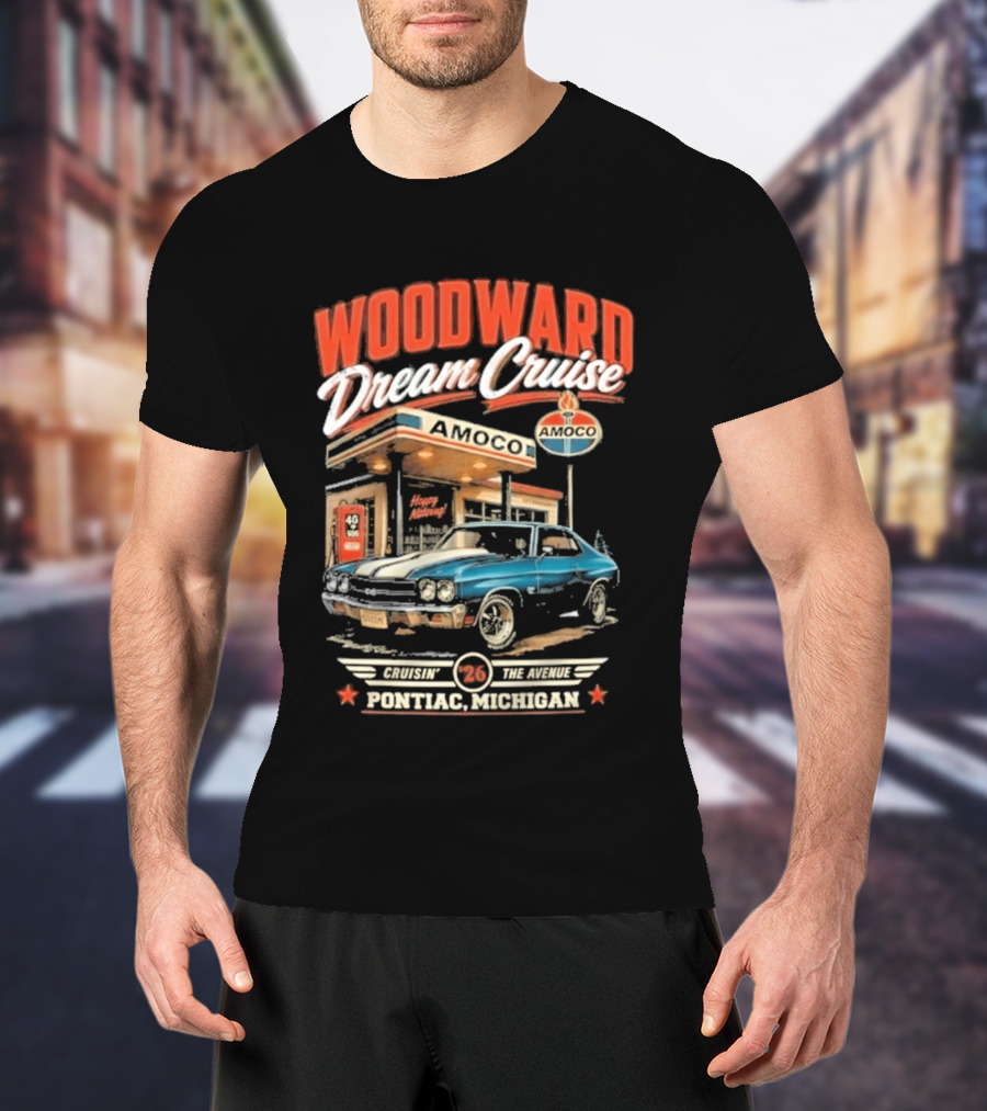 Woodward Dream Cruise Pontiac Michigan Amoco Service Station Classic Car T-Shirt