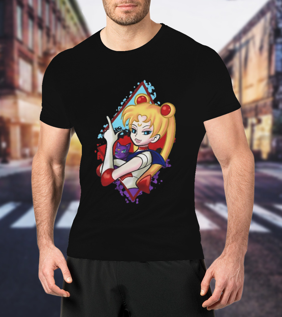 Sailor Moon With Luna Cat Anime Manga T-Shirt