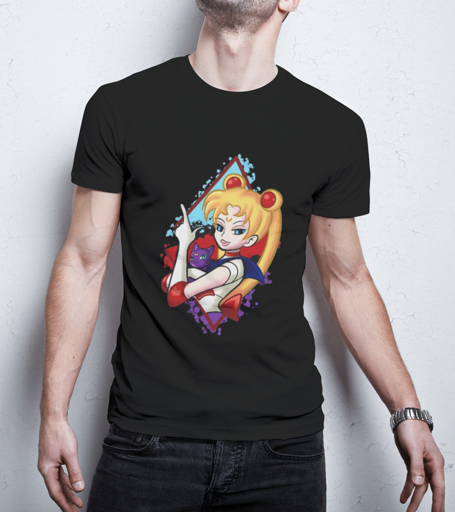Sailor Moon With Luna Cat Anime Manga T-Shirt