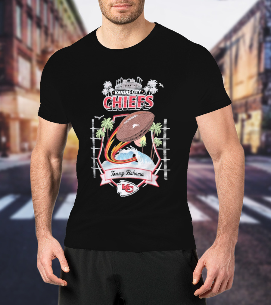 Kansas City Chiefs Tommy Bahama Tidal Kickoff Camp Football Palms T-Shirt