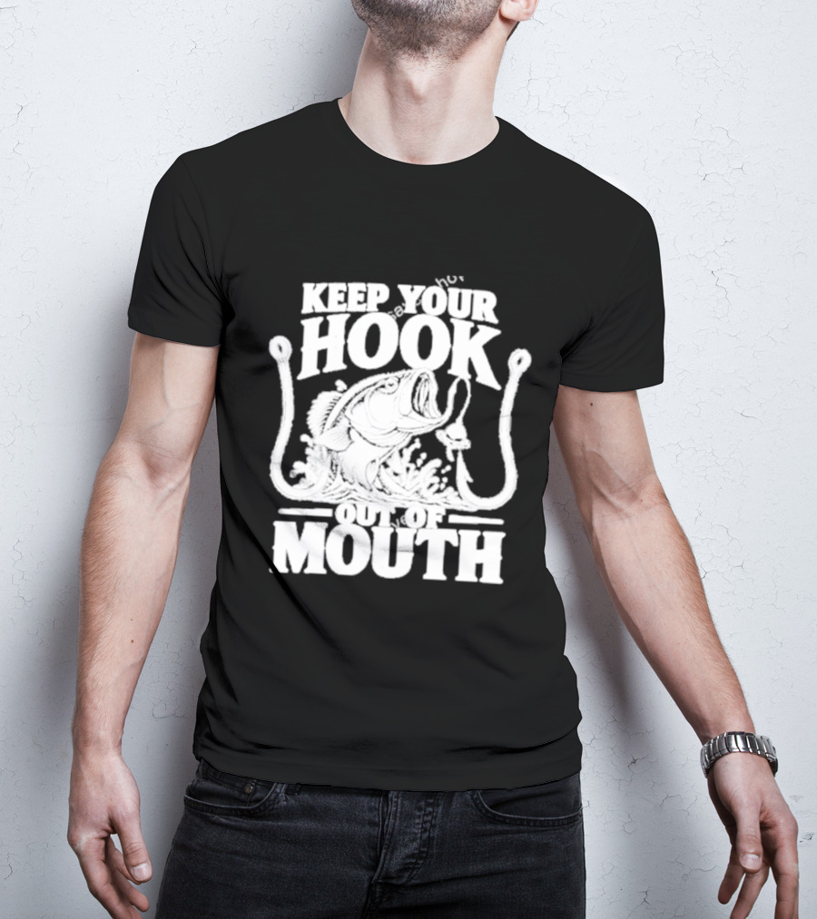 Keep Your Hook Out Of Mouth Bass Angling Water Splash Distressed T-Shirt