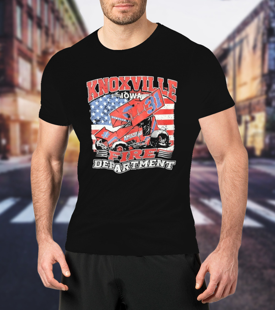 Knoxville Iowa Fire Department Station 31 Sprint Car American Flag T-Shirt