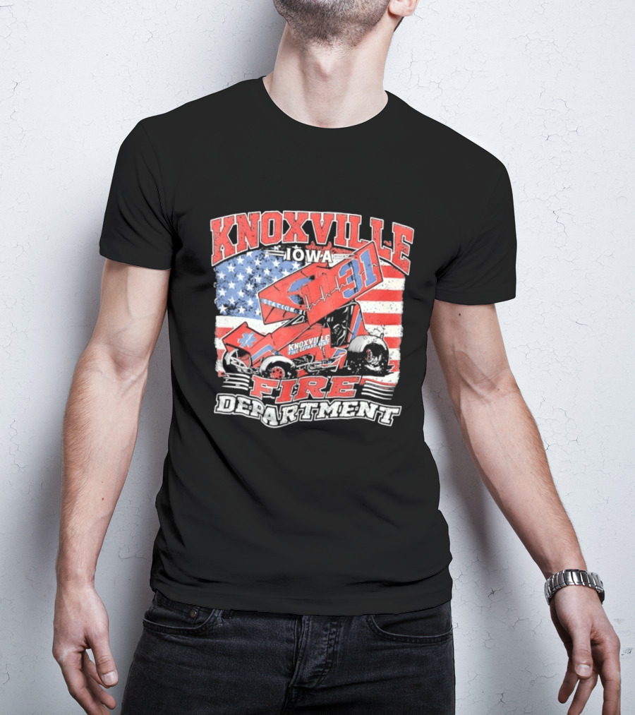 Knoxville Iowa Fire Department Station 31 Sprint Car American Flag T-Shirt
