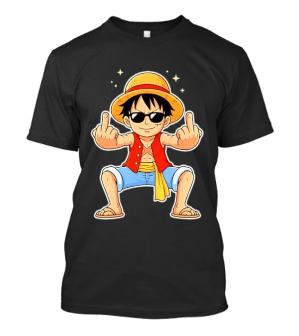Monkey D Luffy Sunglasses Middle Finger Gesture Anime T-Shirt