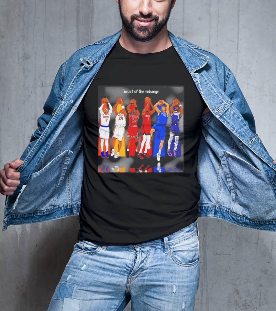 The Art Of The Midrange Basketball Legends Collage Knicks Lakers Bulls Rockets Mavericks T-Shirt