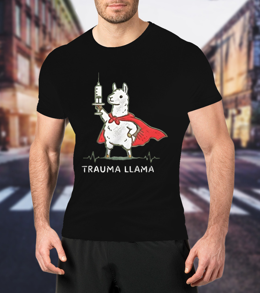 Trauma Llama Nurse Superhero Holding Syringe T-Shirt