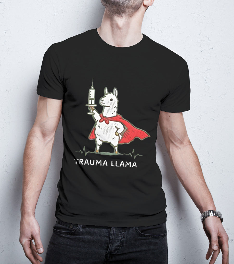 Trauma Llama Nurse Superhero Holding Syringe T-Shirt