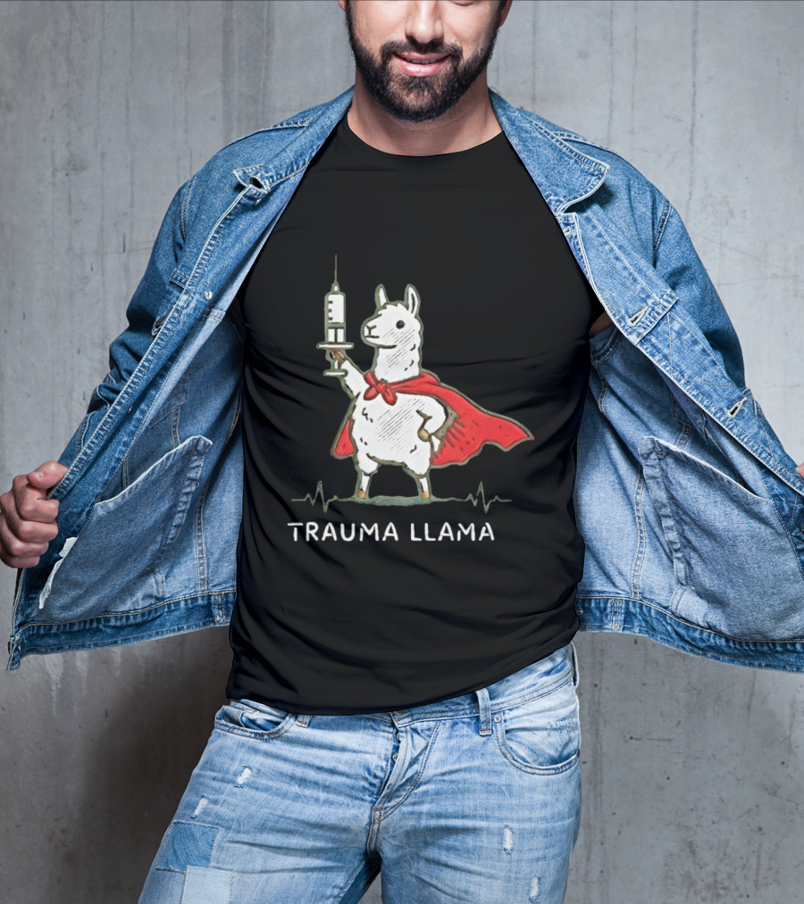 Trauma Llama Nurse Superhero Holding Syringe T-Shirt