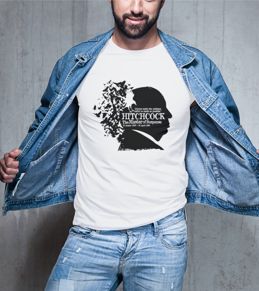 Alfred Hitchcock The Master Of Suspense Silhouette Birds 1899 1980 T-Shirt