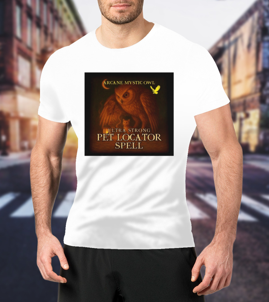 Arcane Mystic Owl Ultra Strong Pet Locator Spell Moonlit Guardian T-Shirt