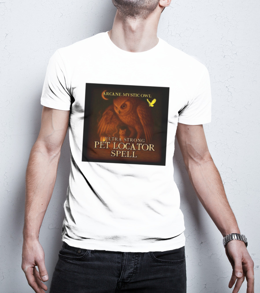 Arcane Mystic Owl Ultra Strong Pet Locator Spell Moonlit Guardian T-Shirt