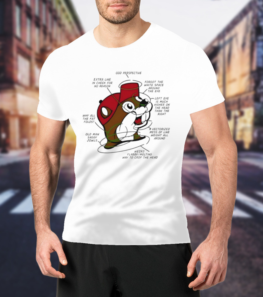 Beaver Cartoon Anatomy Critique Buc Ee's Extra Chin Humor Perspective Analysis T-Shirt