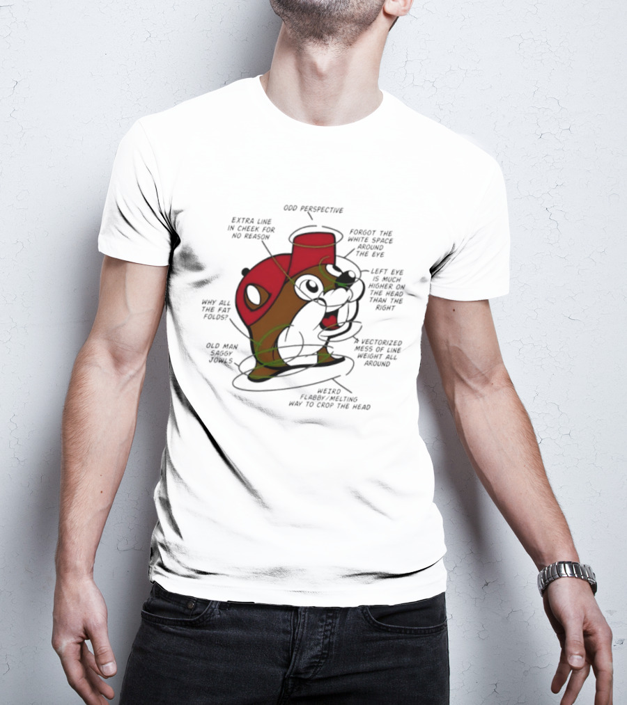 Beaver Cartoon Anatomy Critique Buc Ee's Extra Chin Humor Perspective Analysis T-Shirt