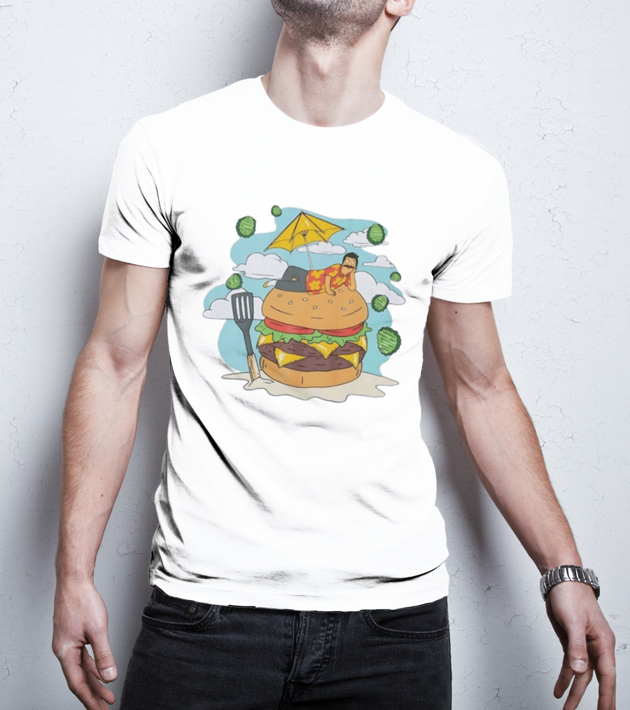 Bob Belcher Relaxing On Giant Burger With Lettuce Clouds And Spatula Bob's Burgers T-Shirt