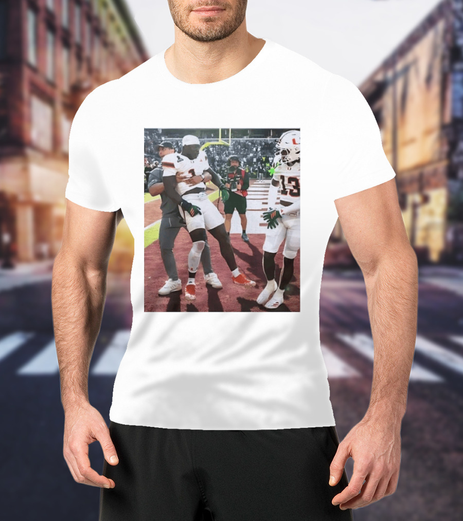 Miami Hurricanes Football Players Number 1 And 13 Celebration On Field T-Shirt