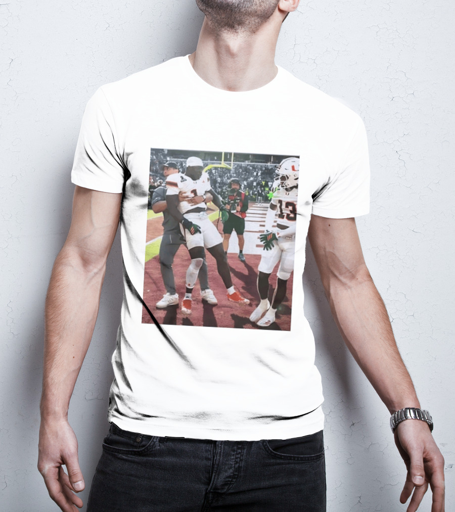 Miami Hurricanes Football Players Number 1 And 13 Celebration On Field T-Shirt