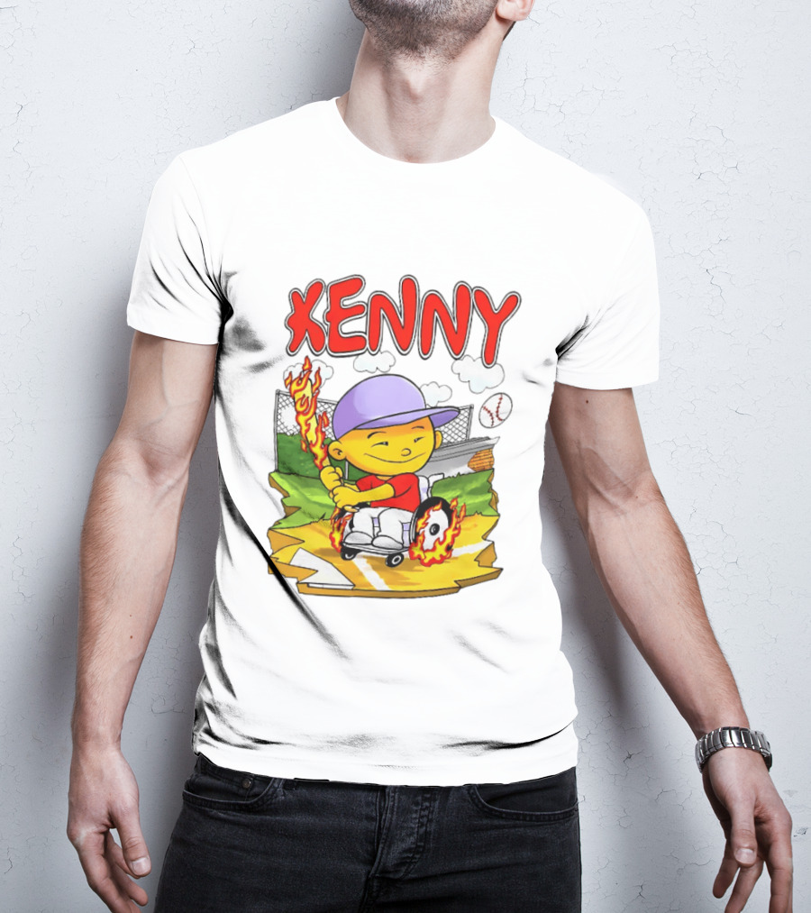 Kenny Kawaguchi Backyard Baseball Character Wheelchair Flames T-Shirt