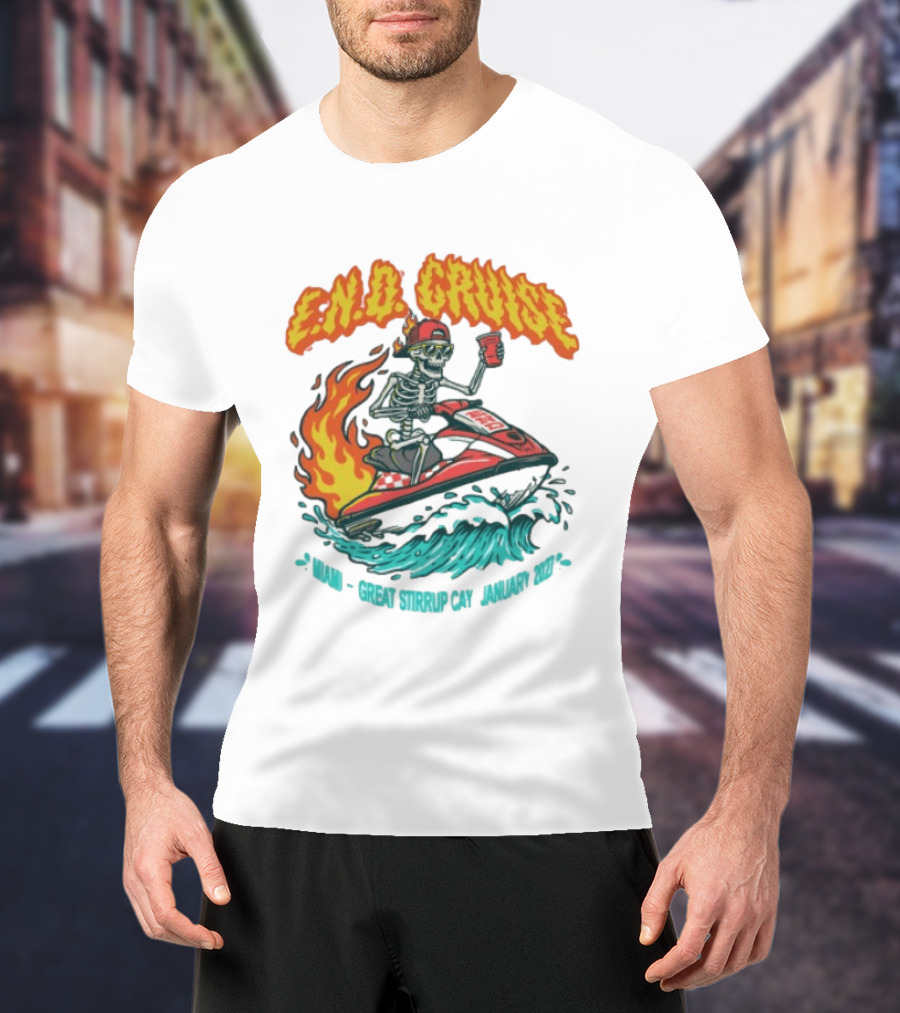 E.N.D. Cruise Skeleton Wave Rider Miami Great Stirrup Cay January 2024 T-Shirt
