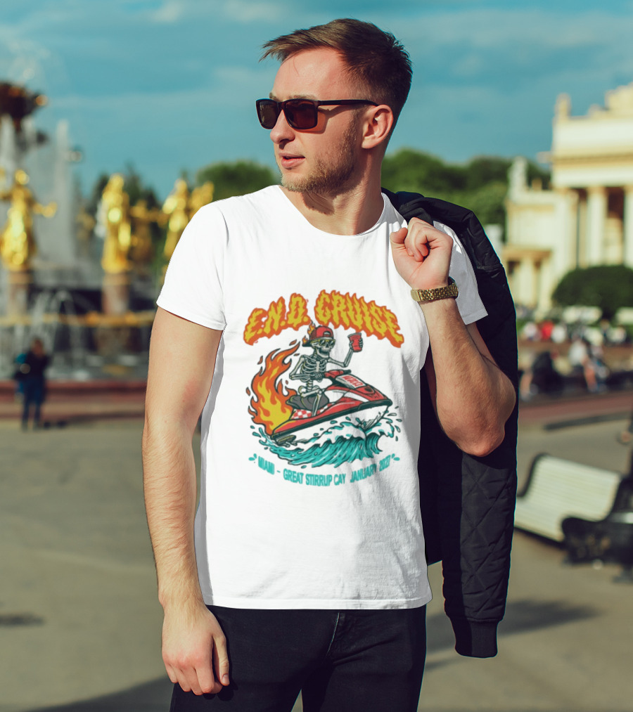 E.N.D. Cruise Skeleton Wave Rider Miami Great Stirrup Cay January 2024 T-Shirt