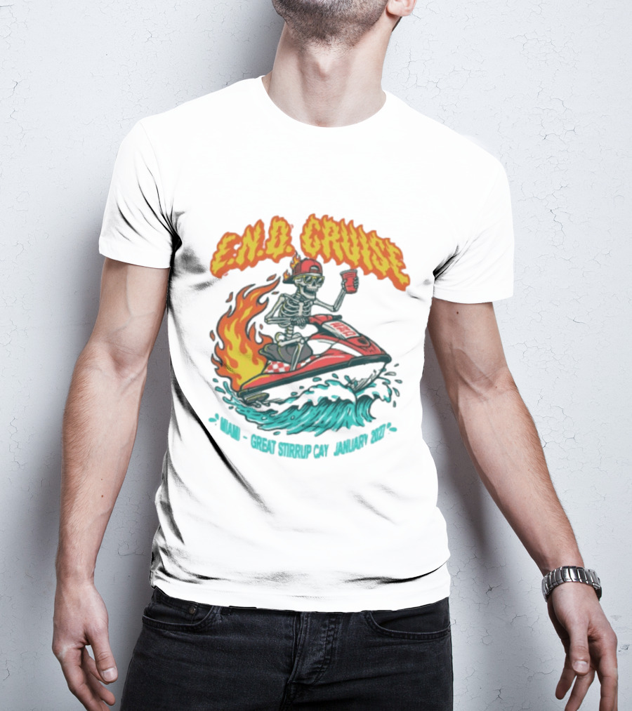 E.N.D. Cruise Skeleton Wave Rider Miami Great Stirrup Cay January 2024 T-Shirt
