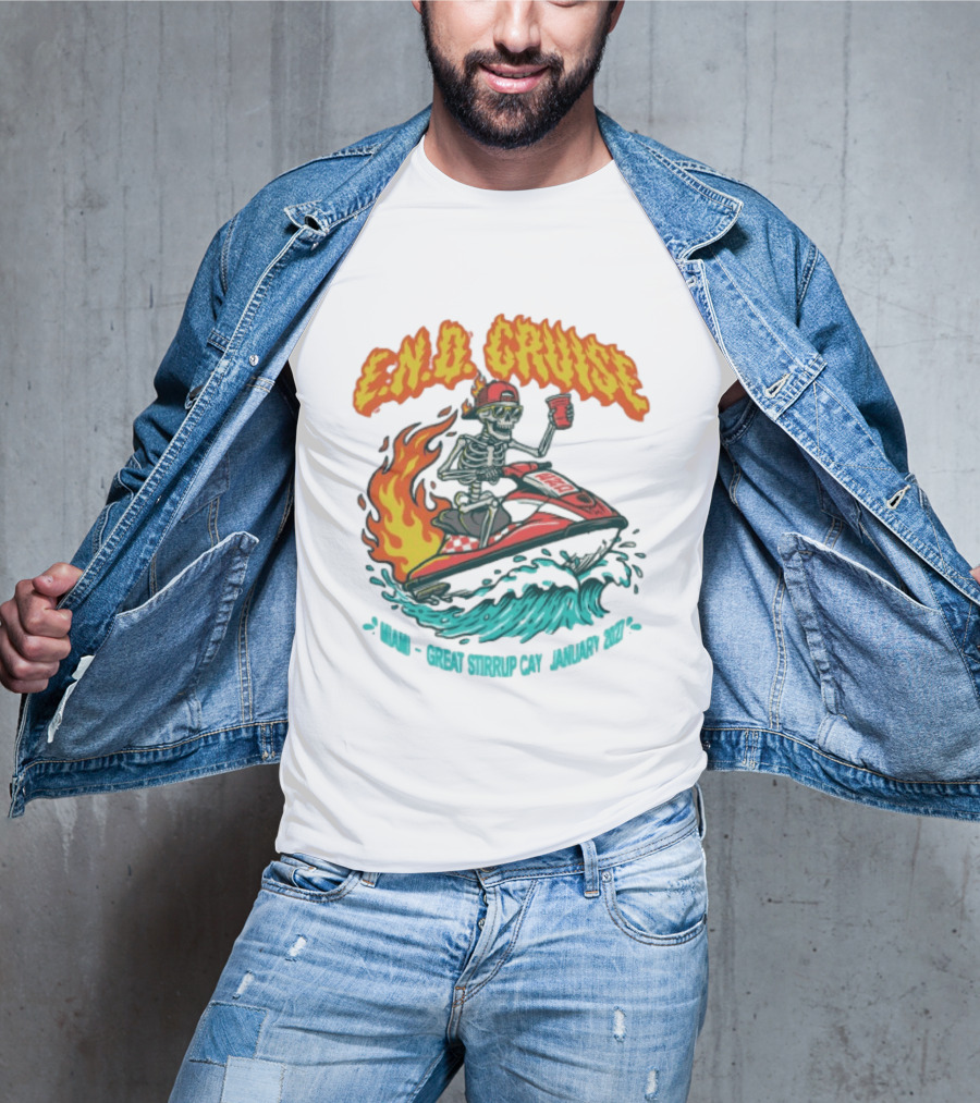 E.N.D. Cruise Skeleton Wave Rider Miami Great Stirrup Cay January 2024 T-Shirt