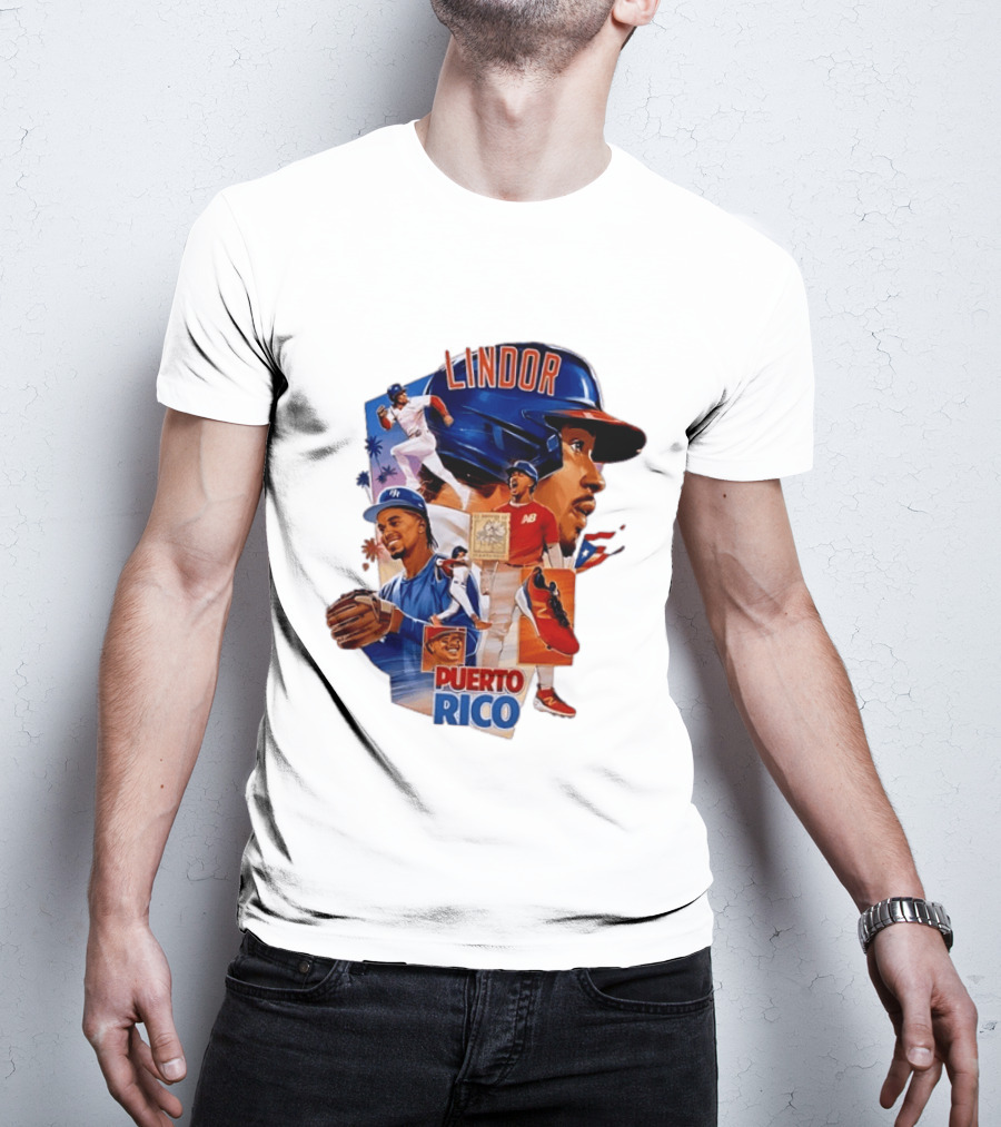Francisco Lindor Puerto Rico New York Mets Baseball Legend Blue And Orange Helmet Dynamic Action Moves T-Shirt