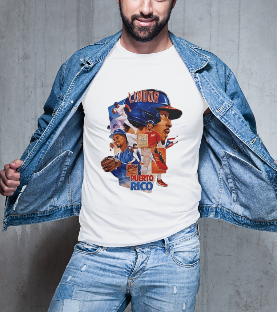 Francisco Lindor Puerto Rico New York Mets Baseball Legend Blue And Orange Helmet Dynamic Action Moves T-Shirt