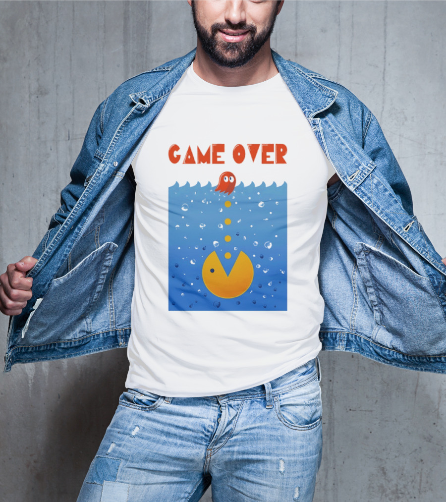 Pac Man Game Over Underwater Ghost Retro Gaming T-Shirt