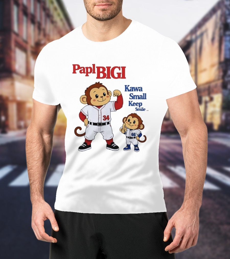 Papl BIGI Kawa Small Keep Smile Baseball Monkey Players 34 66 T-Shirt