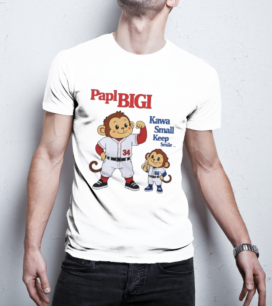 Papl BIGI Kawa Small Keep Smile Baseball Monkey Players 34 66 T-Shirt