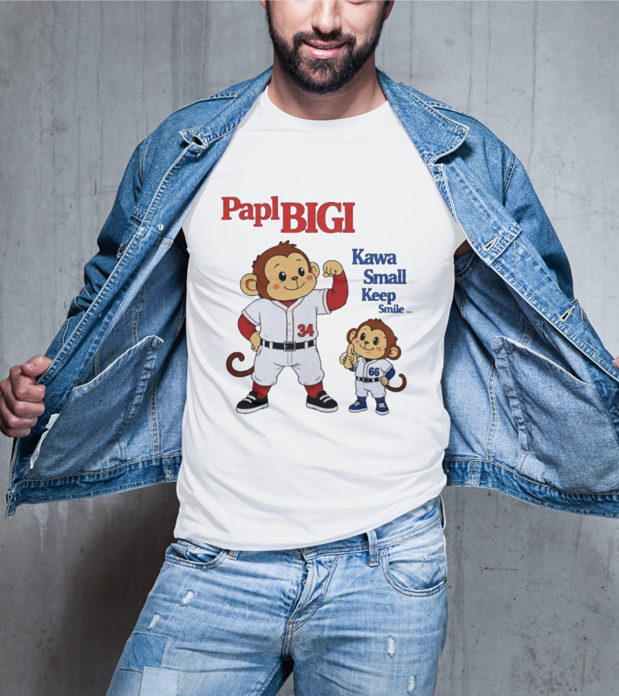 Papl BIGI Kawa Small Keep Smile Baseball Monkey Players 34 66 T-Shirt