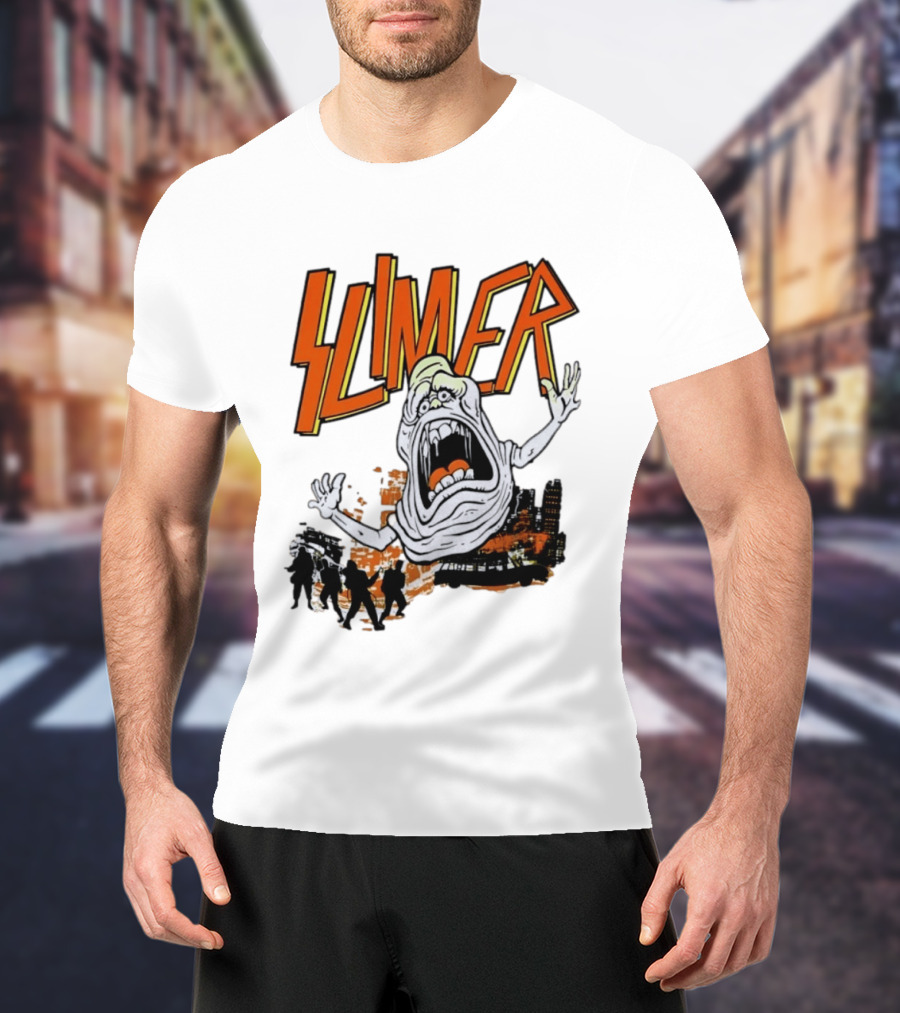 Slimer Ghostbusters 80s Movie Iconic Character Silhouette Scene T-Shirt