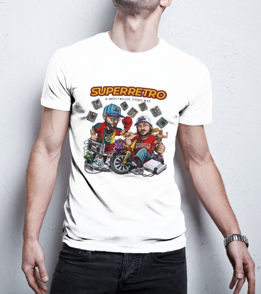 SuperRetro A Nostalgic Podcast Charlotte Hornets Louisville Cardinals Boombox Ugk Figurines Retro Games T-Shirt