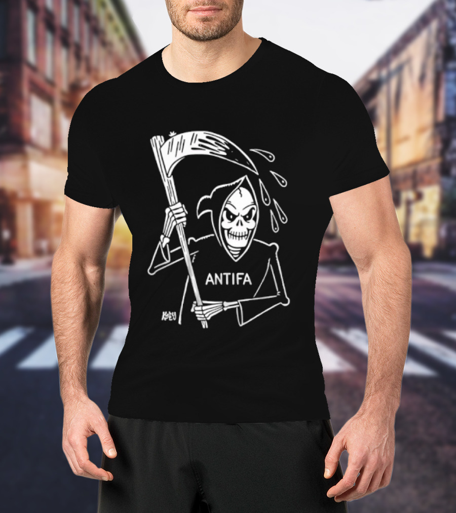 Grim Reaper Scythe Antifa Skeleton Political Skeleton T-Shirt