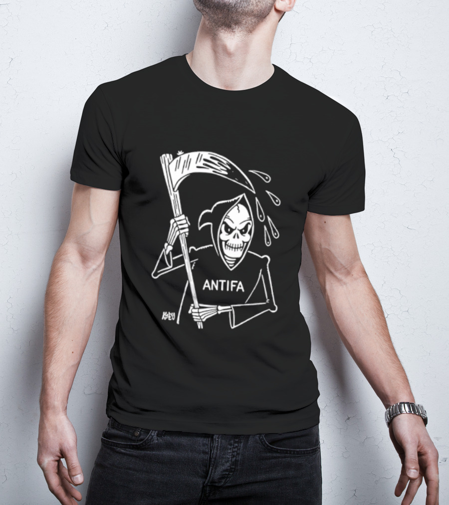 Grim Reaper Scythe Antifa Skeleton Political Skeleton T-Shirt