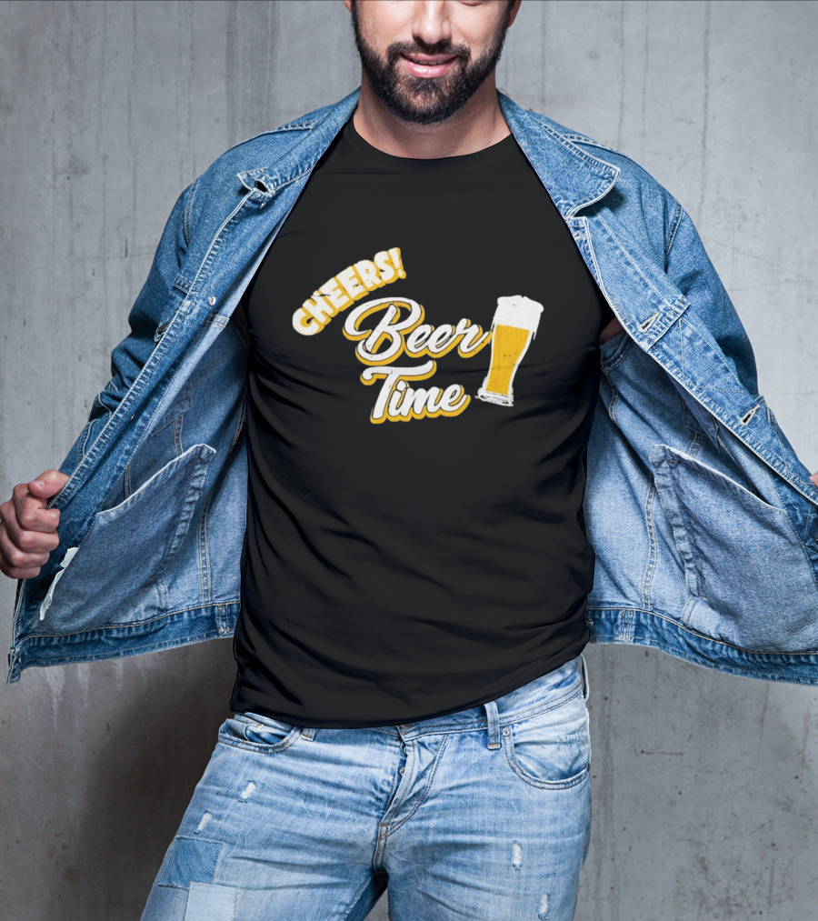 Cheers Beer Time Distressed Alcohol Drinking T-Shirt