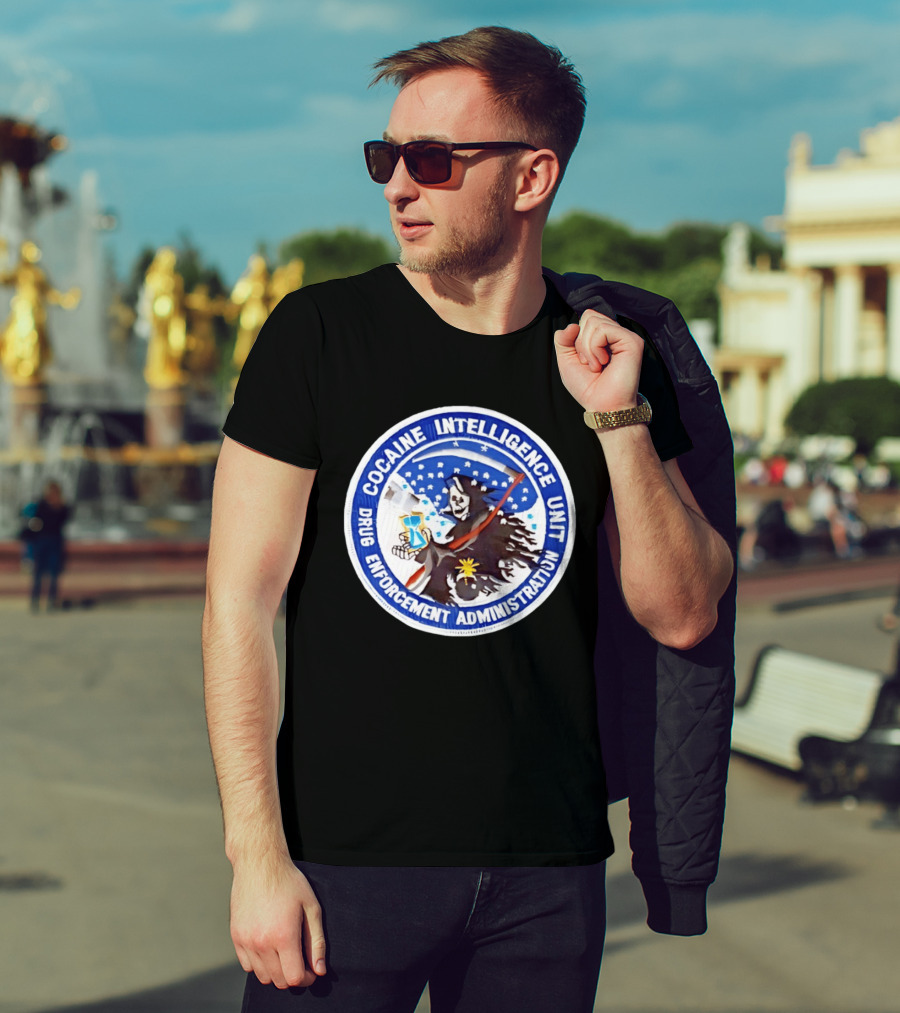 Cocaine Intelligence Unit Drug Enforcement Administration Grim Reaper Holding Hourglass Patch T-Shirt